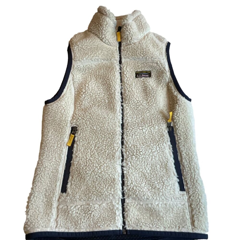 LL Bean‎ Sherpa Fleece Women's XXS-Reg Vest Trimmed in Navy Zip Pockets #502430
